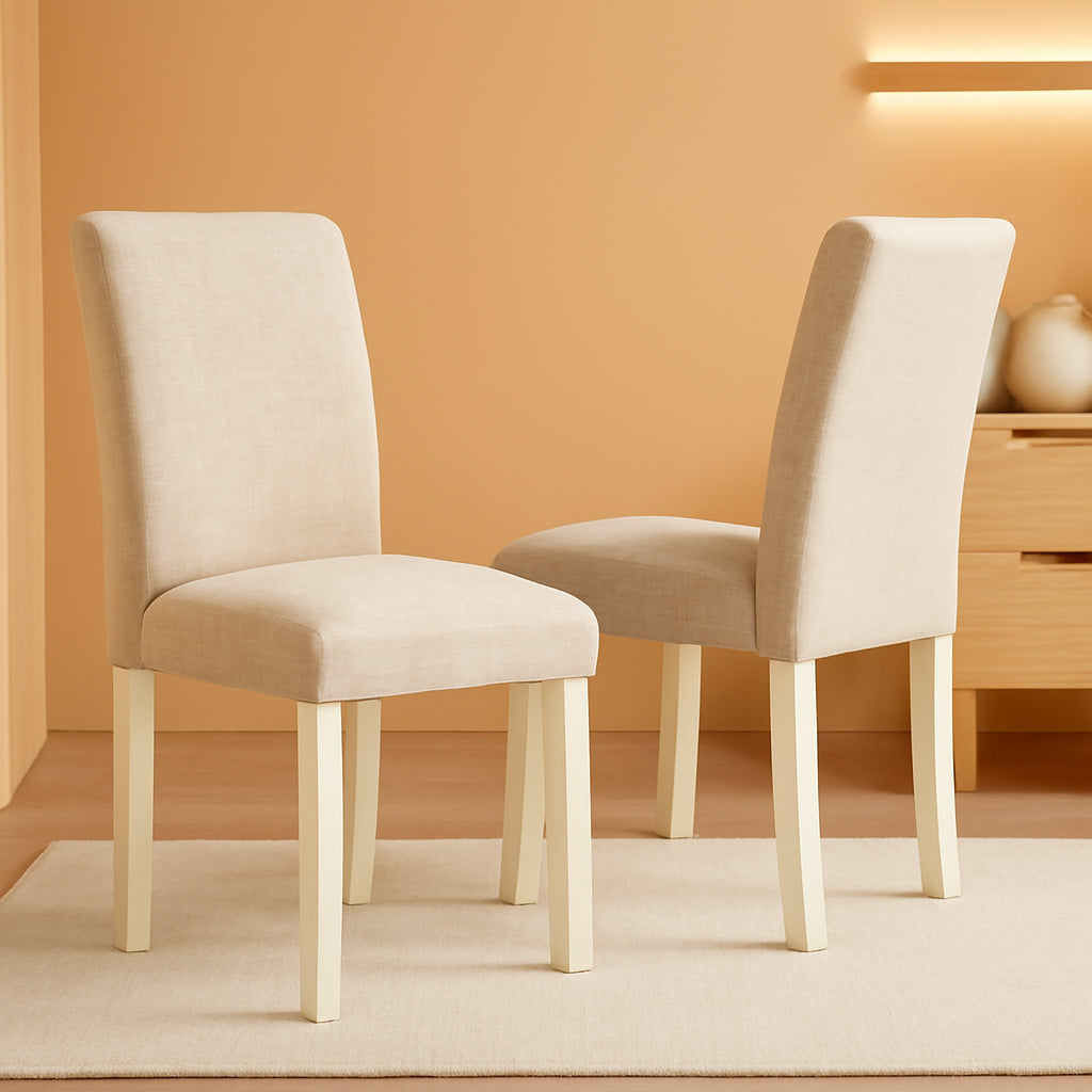 Light Beige Linen Upholstered Dining Chairs Set Of 2