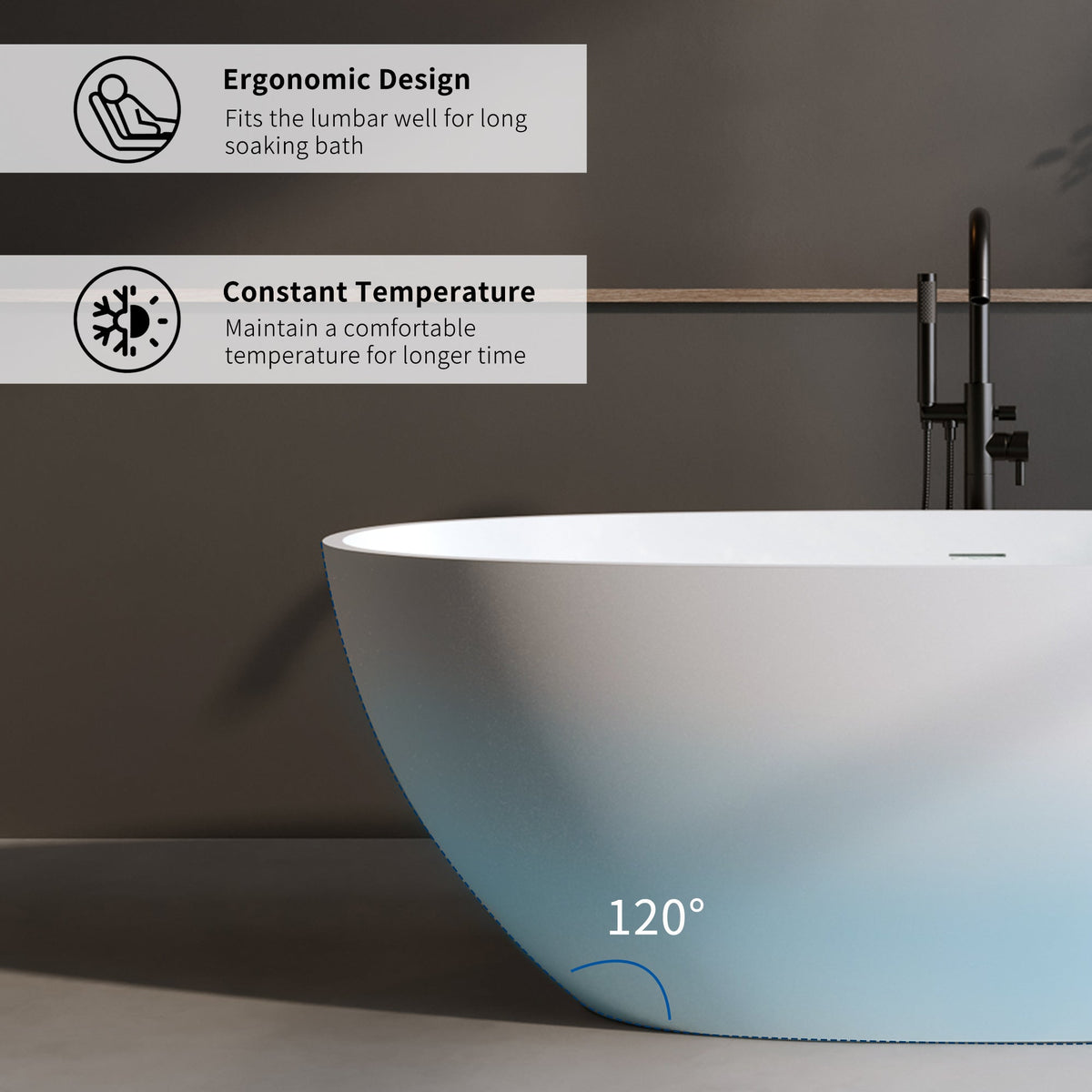 66.9″ Solid Surface Matte Soaking Tub