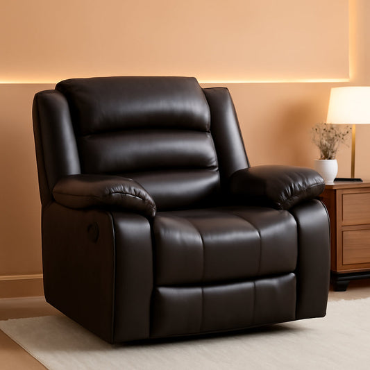 Manual Recliner Chair In Dark Brown Breathable Faux Leather