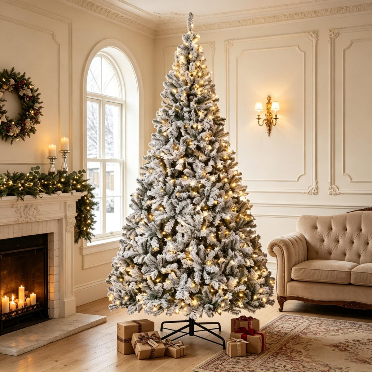 9 ft Pre-Lit Flocked Fraser Fir Artificial Christmas Tree