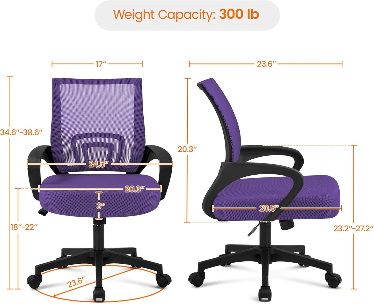 2Pcs Ergonomic Purple Mesh Desk Chairs With Lumbar Support For Long Workdays And Back Pain Relief