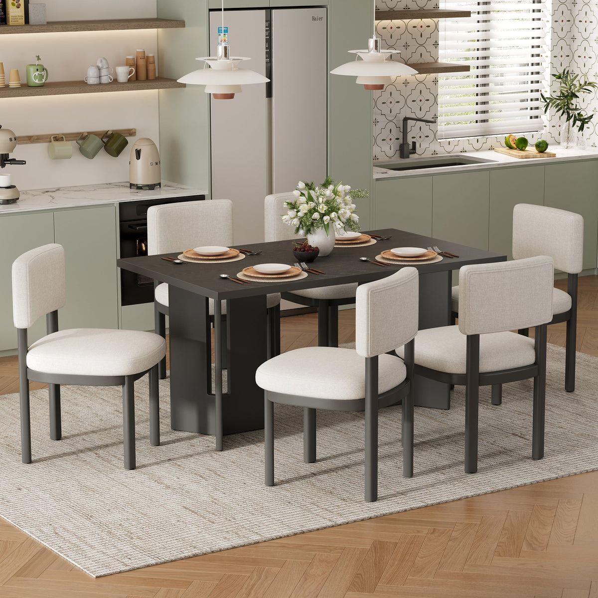 TREXM Farmhouse Wood Dining Table Set for 6