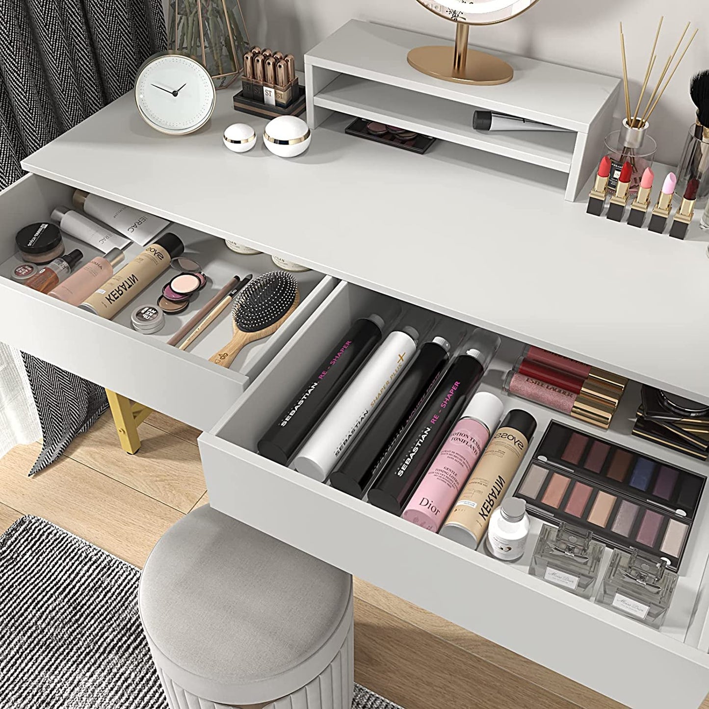 White Home Office Desk With Drawer And Monitor Stand