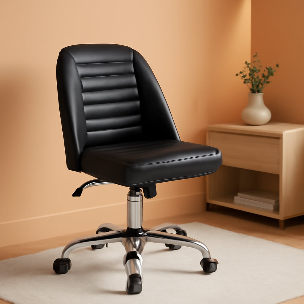 Armless PU Leather Office Chair Adjustable Height Black