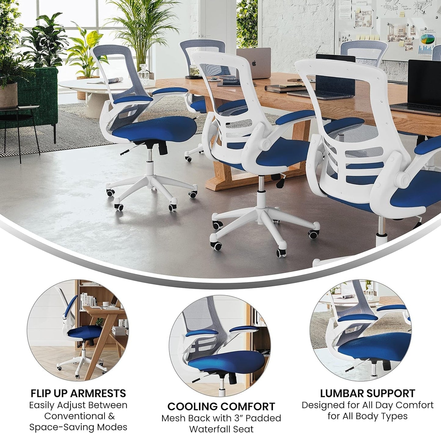 Ergonomic Office Chair Blue Mesh With White Frame Mid Back