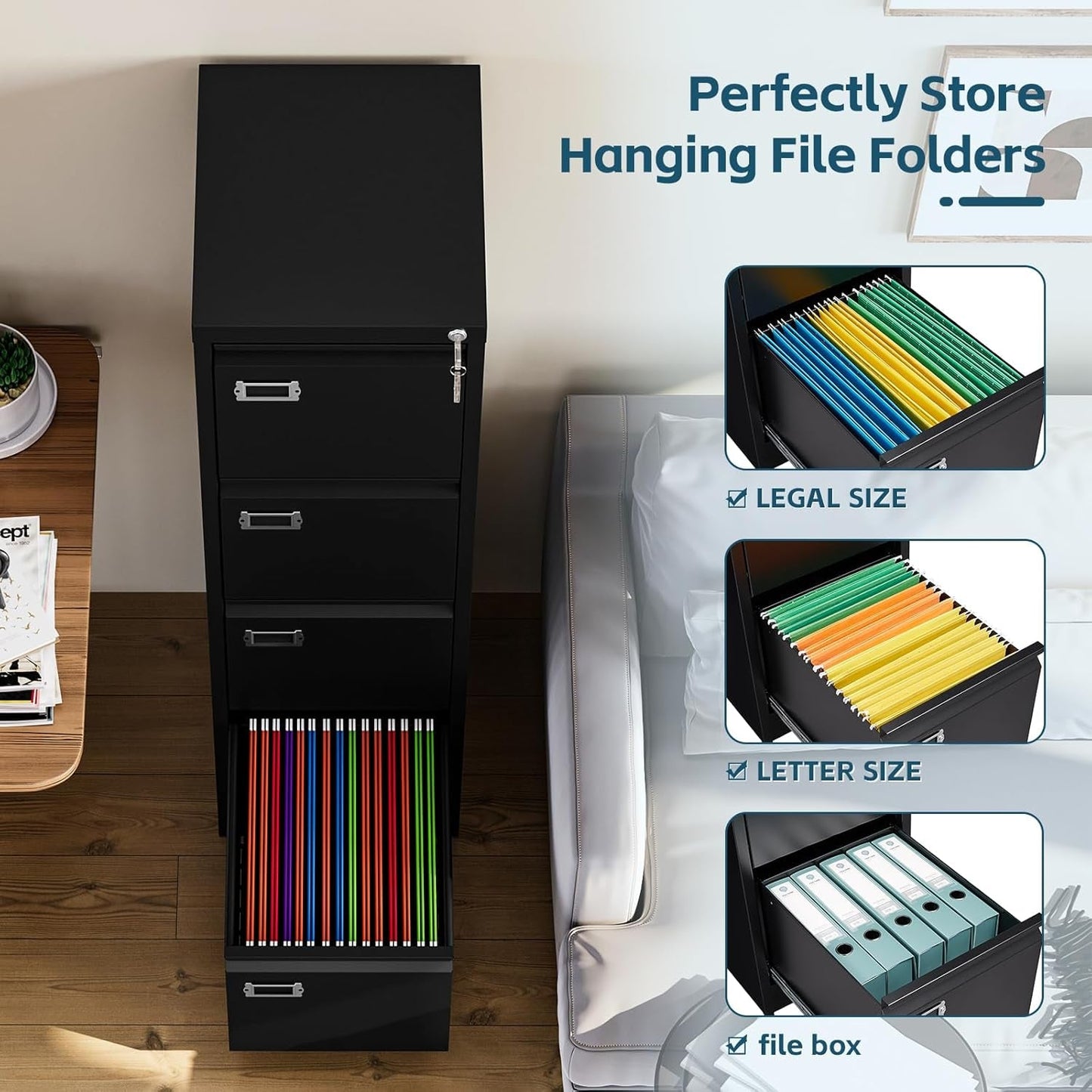 Four Drawer Filing Cabinet With Lock For Home Office