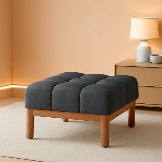 Modern Gray Fabric Ottoman With Walnut Finish WoodFrame