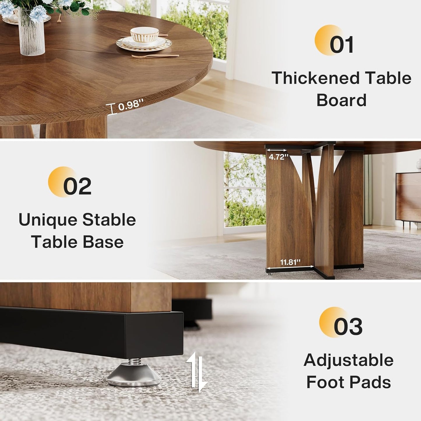 39.4" Round Dining Table for 4, Rustic