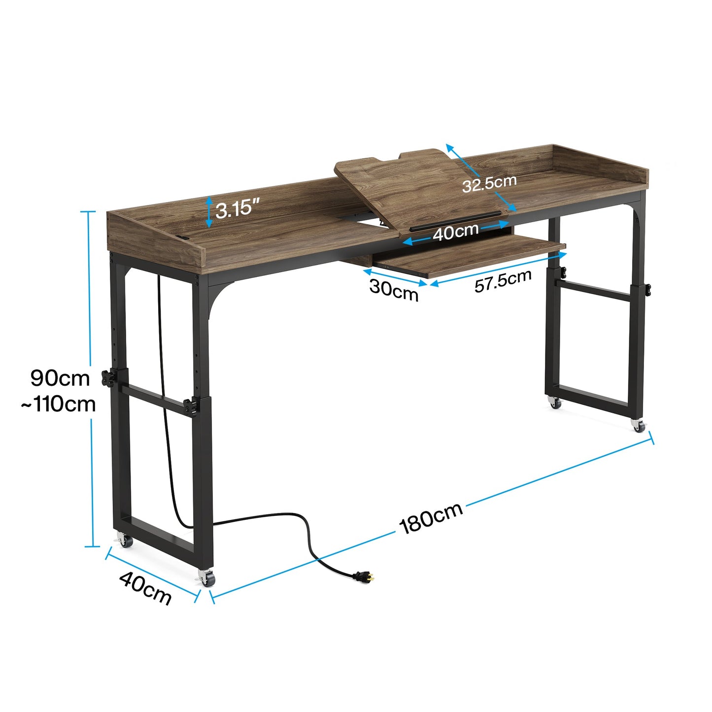 Height Adjustable Overbed Table with Wheels