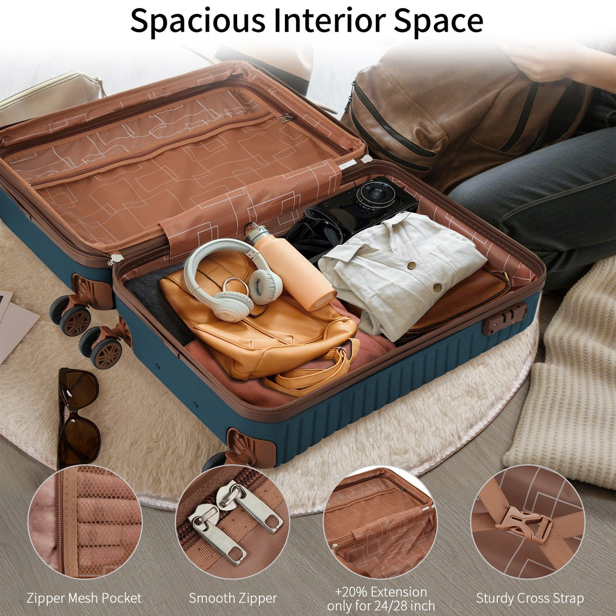 3 Piece Carry-On Luggage Set - Lightweight Hardshell ABS Suitcases