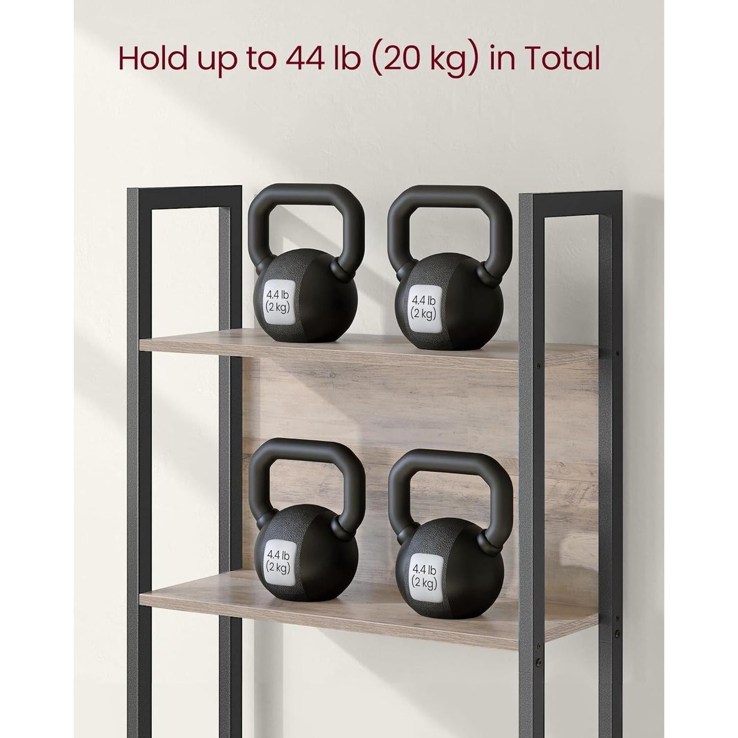 5 Tier Bookshelf Steel Frame 9.4Dx24.4Wx65H Greige Black