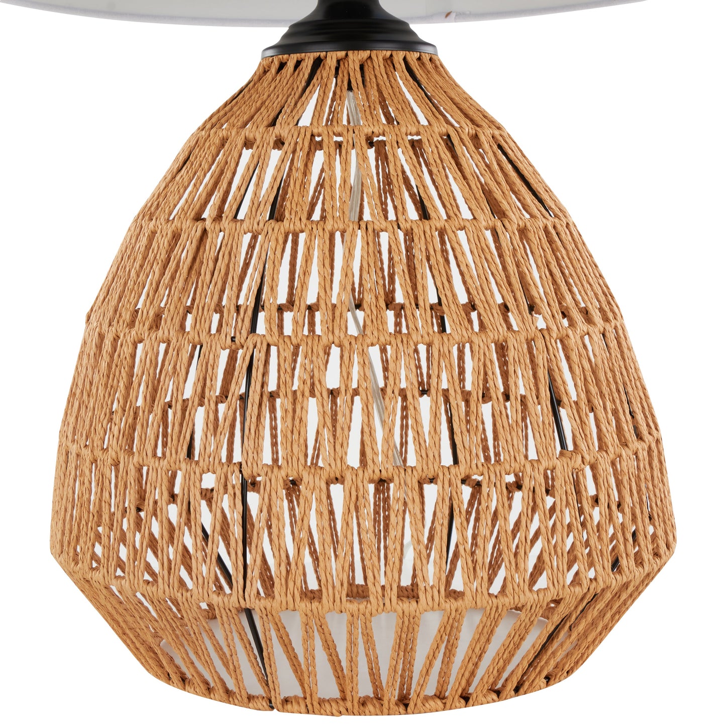 Congo 29' Contemporary Rattan Table Lamp in Natural Rope Rattan, Matte Black Metal and White Linen Shade from Grandview Gallery by LumiSource