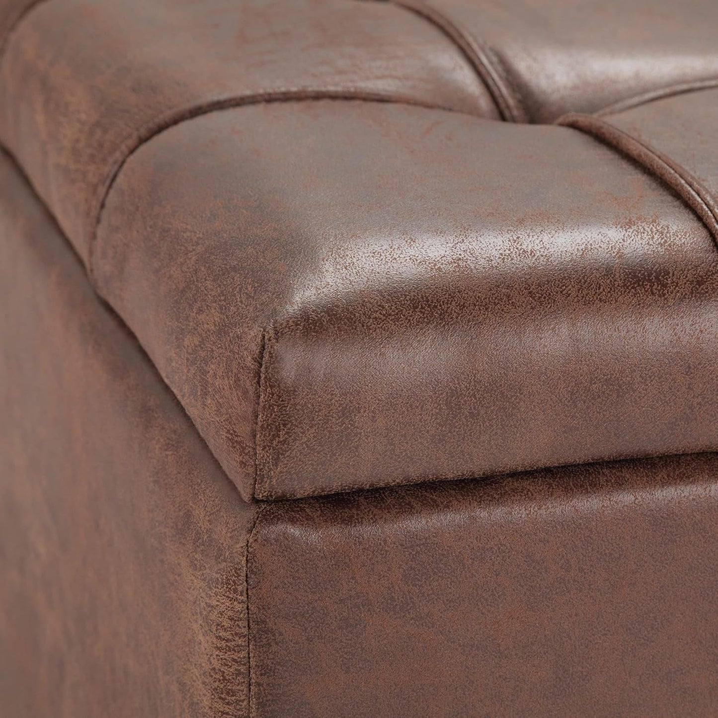 Distressed Umber 36 Inch Storage Ottoman Vegan Faux Leather