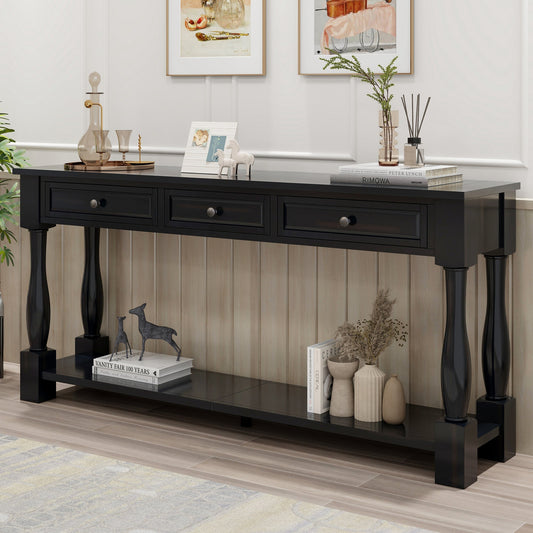 TREXM Console Table - 63" Long with Drawers & Shelf