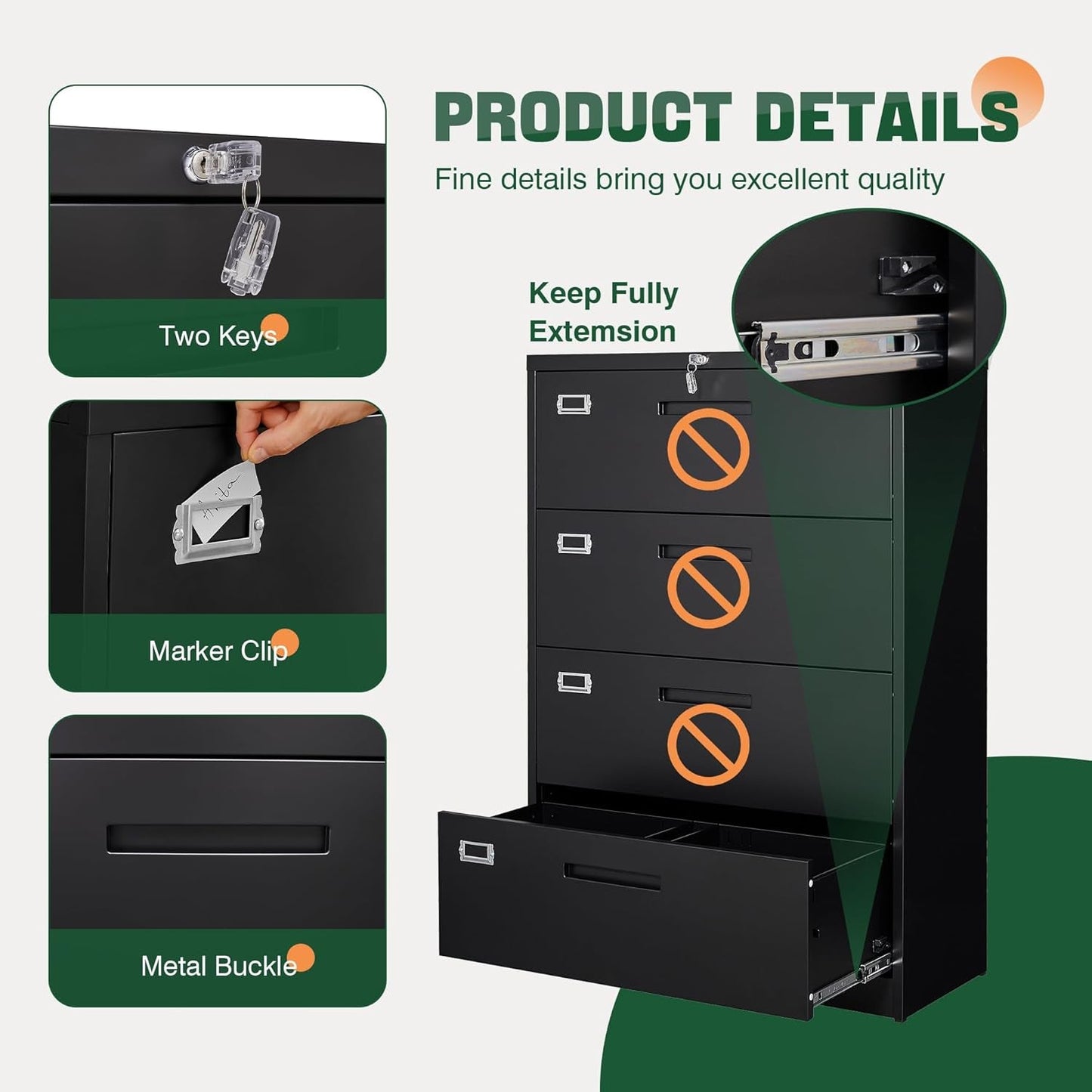 4 Drawer Metal Lateral File Cabinet With Lock For Office