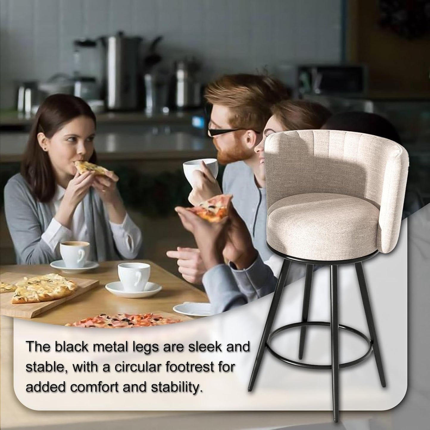 Stylish Swivel Bar Stools Set of Two Beige