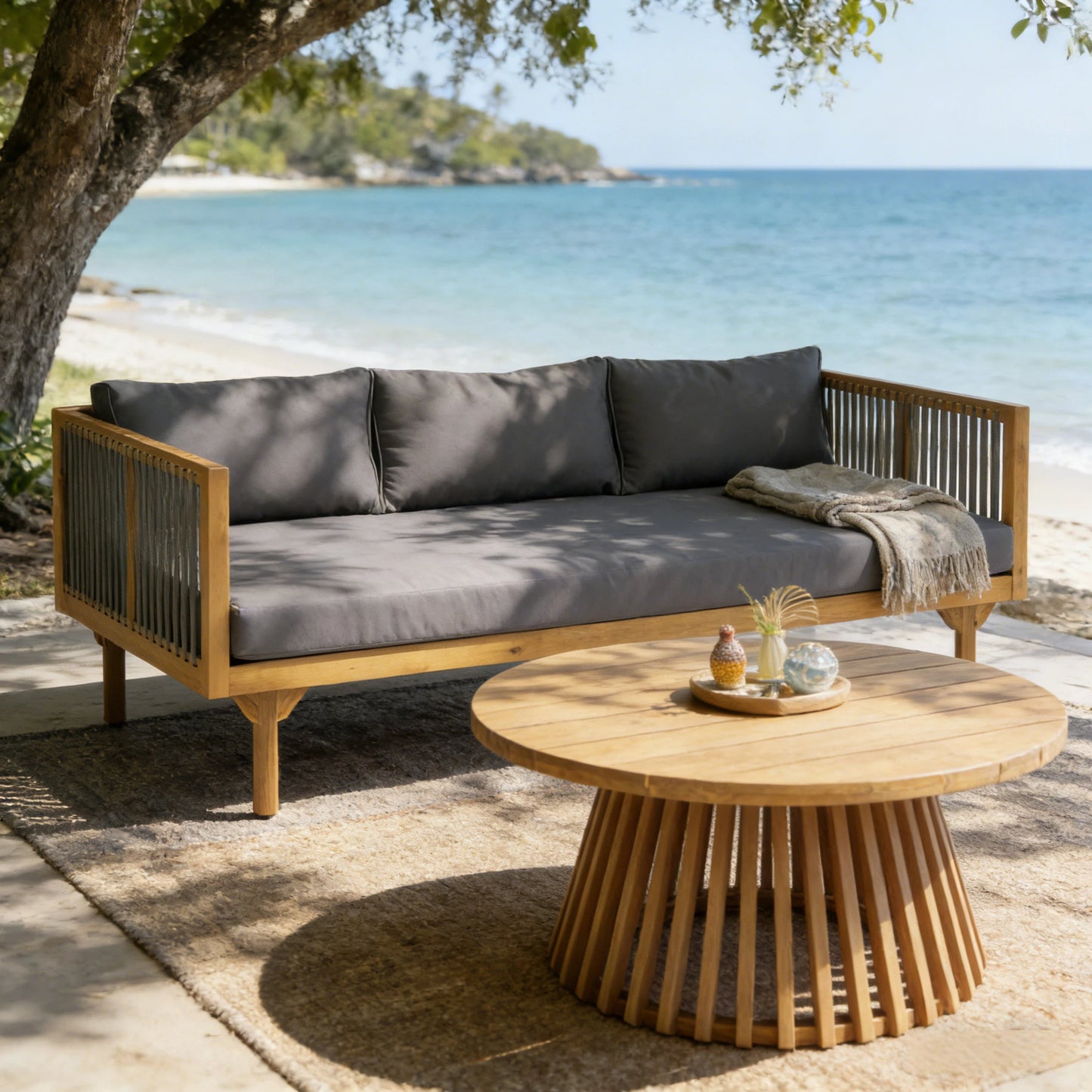2-Piece Outdoor Patio Set: Sofa with Dark