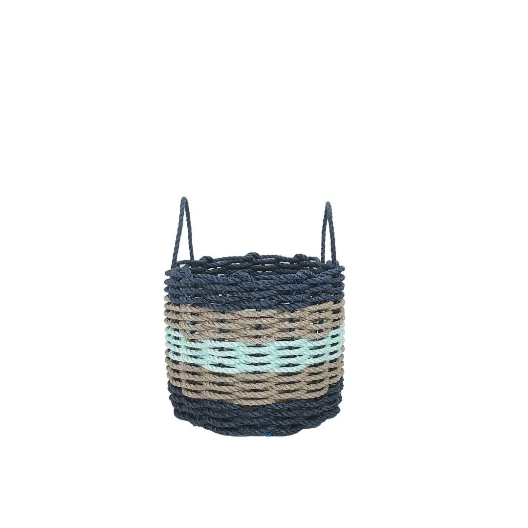Five Stripe Rope Storage Basket Navy, Tan and Seafoam