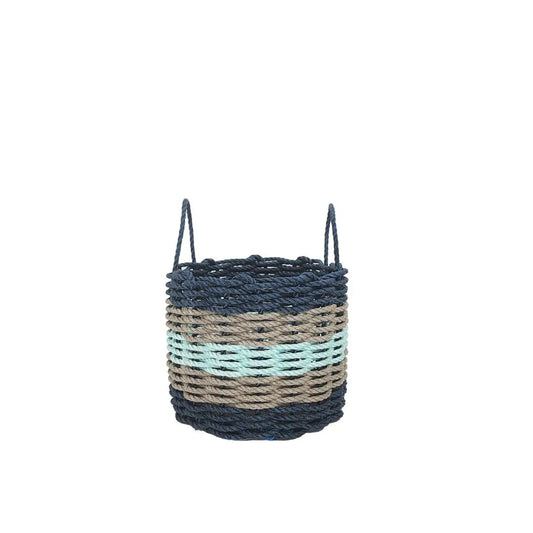 Five Stripe Rope Storage Basket Navy, Tan and Seafoam