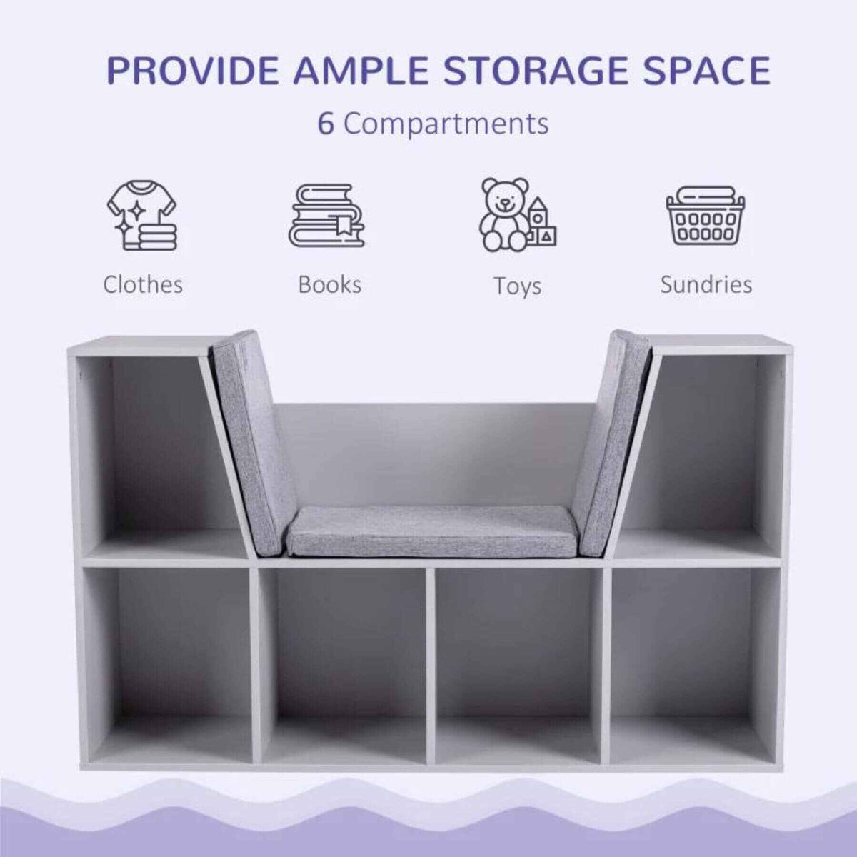 HOMCOM 6-Cubby Kids Bookcase with Reading Nook and Cushion, White