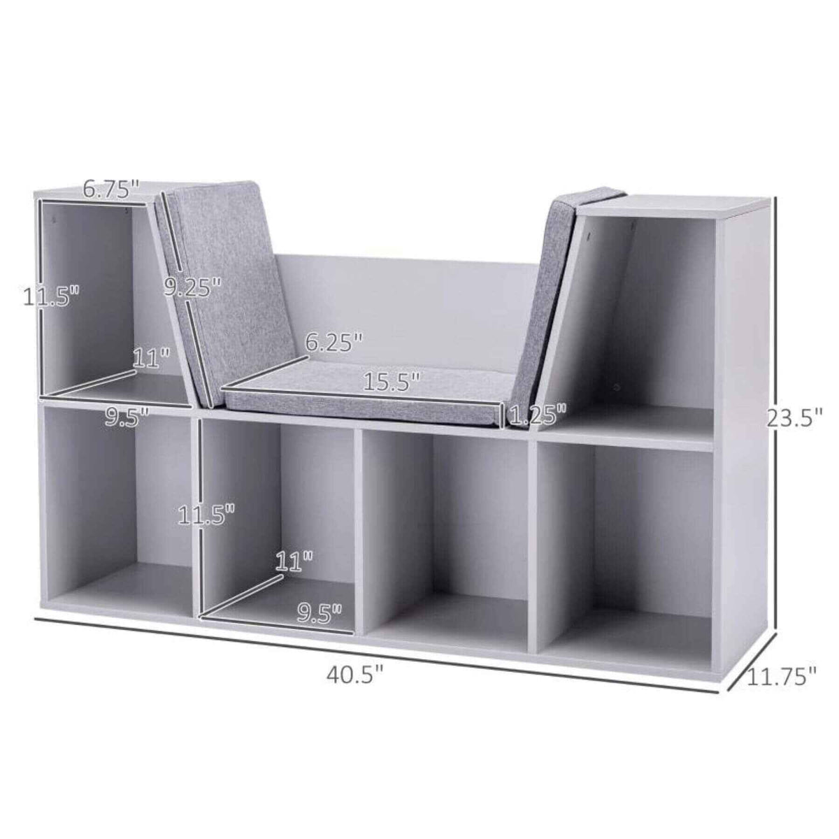 HOMCOM 6-Cubby Kids Bookcase with Reading Nook and Cushion, White