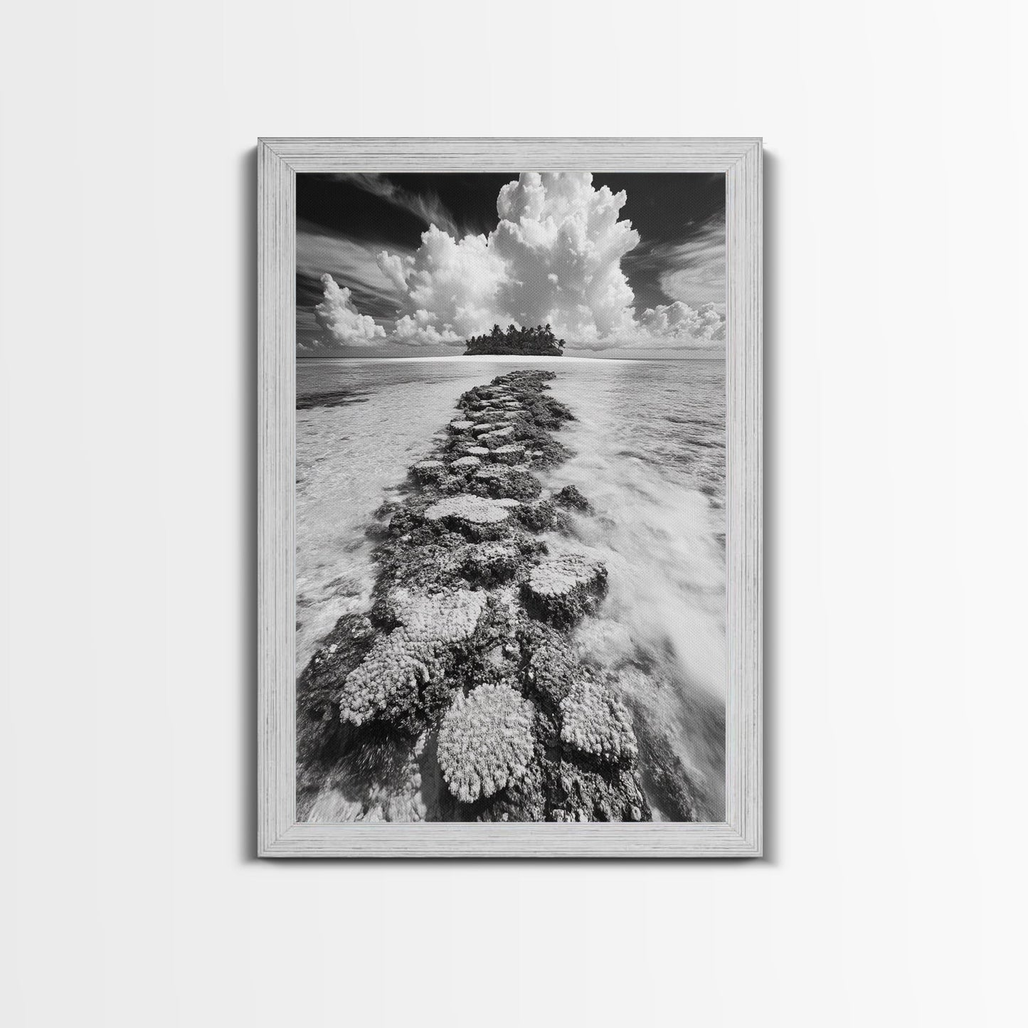 Island Cloud Escape, Ocean Path Scene, Tropical Seascape, Canvas Print, Coastal Beach House Art, Summer Island Vibes Wall Art