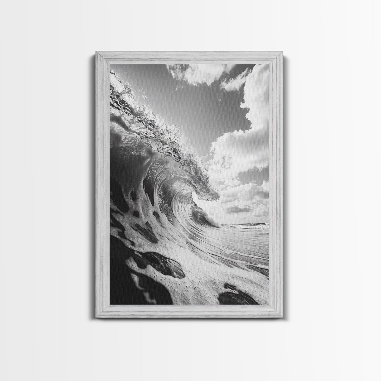 Crashing Ocean Wave, Surf Motion Art, Coastal Energy Print, Seascape Minimalism, Framed Canvas Print, Bathroom Wall Decor, Modern Beach Art