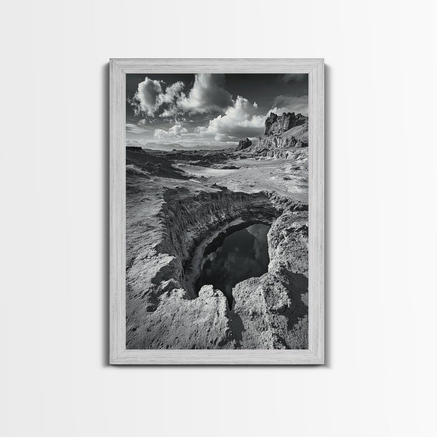 Desert Crater Scene, Surreal Landscape Art, Earth Tone Vibe, Minimalist Nature, Framed Canvas Print, Office Wall Decor, Modern Western Style