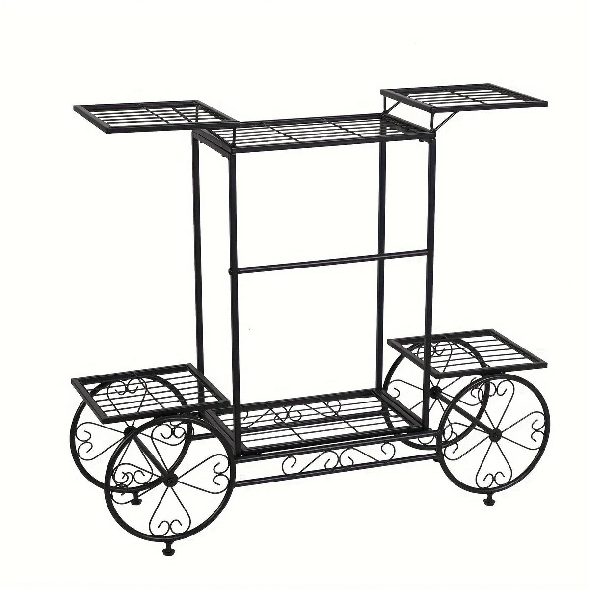 6-Tier Metal Garden Cart Plant Stand Iron Flower Display Rack