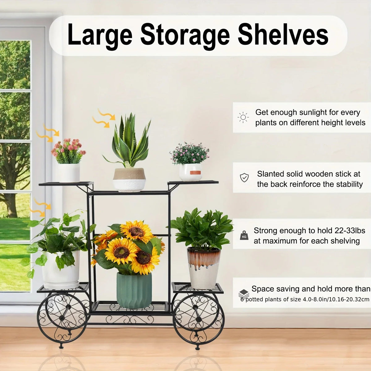 6-Tier Metal Garden Cart Plant Stand Iron Flower Display Rack