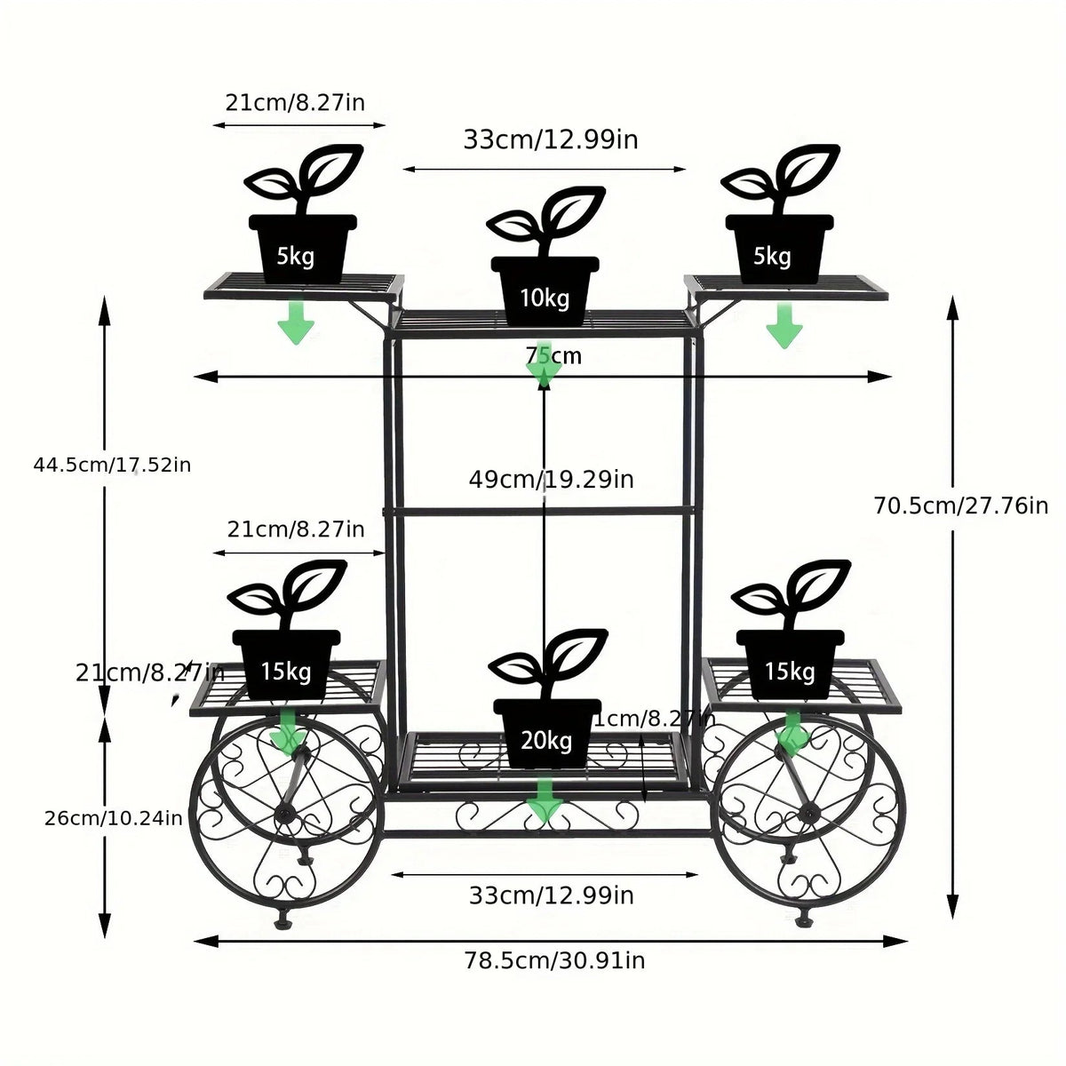 6-Tier Metal Garden Cart Plant Stand Iron Flower Display Rack