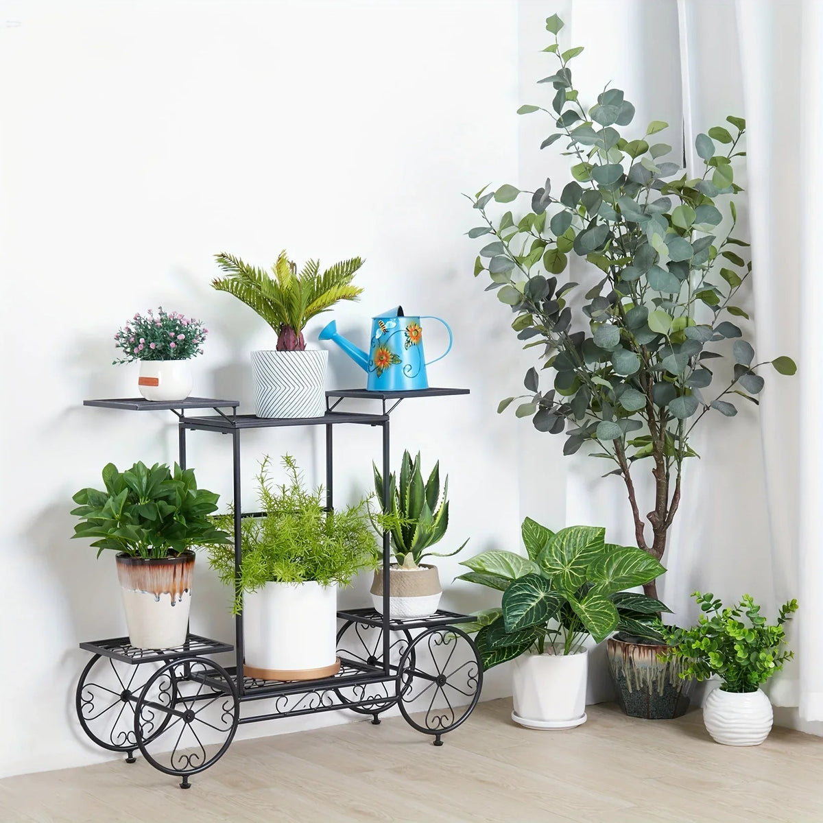 6-Tier Metal Garden Cart Plant Stand Iron Flower Display Rack