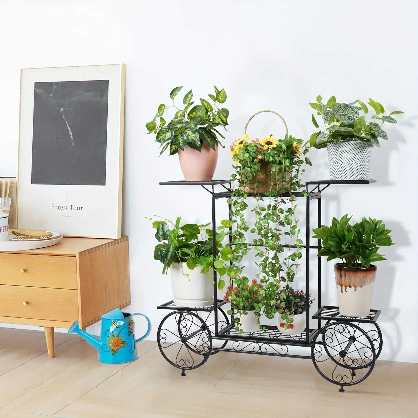 6-Tier Metal Garden Cart Plant Stand Iron Flower Display Rack