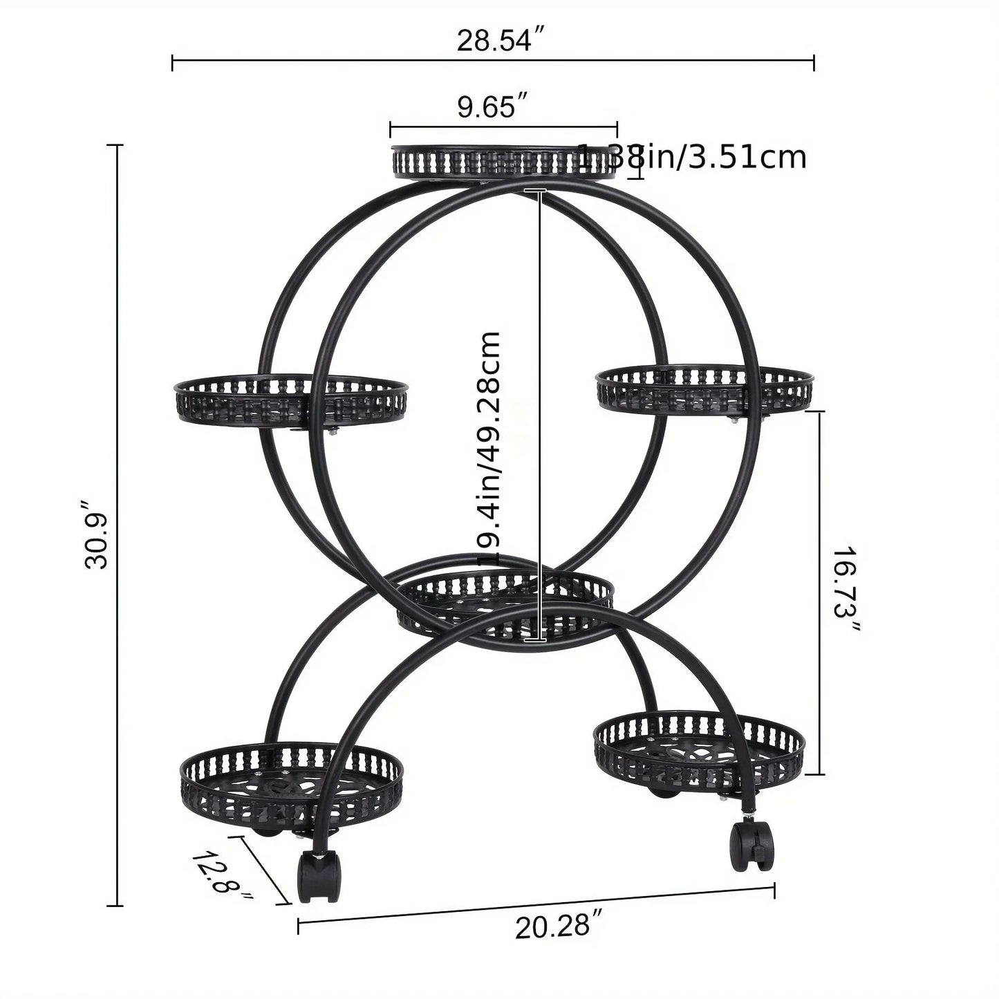 6-Tier Metal Plant Stand Garden Cart with Wheels for Patio and Balcony