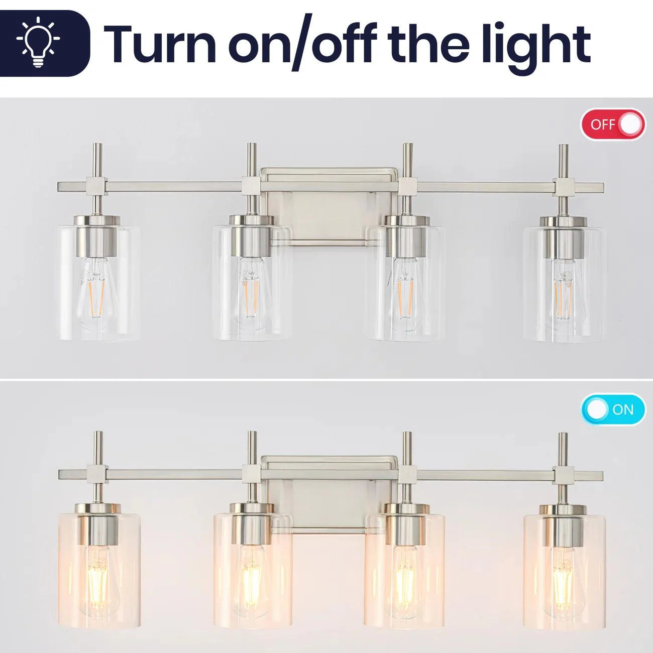 Jasper Modern 4-Light Clear Glass Bathroom Lights Linear Vanity Light