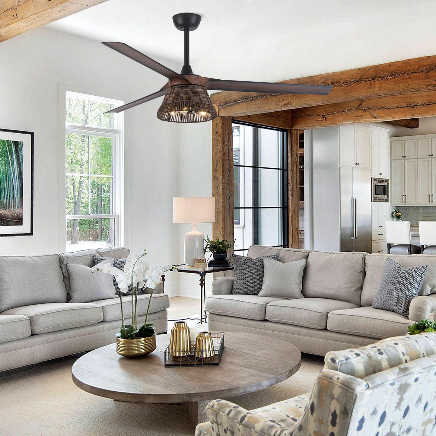 60" Farmhouse AC Motor Downrod Mount Reversible Ceiling Fan With Lighting And Remote Control