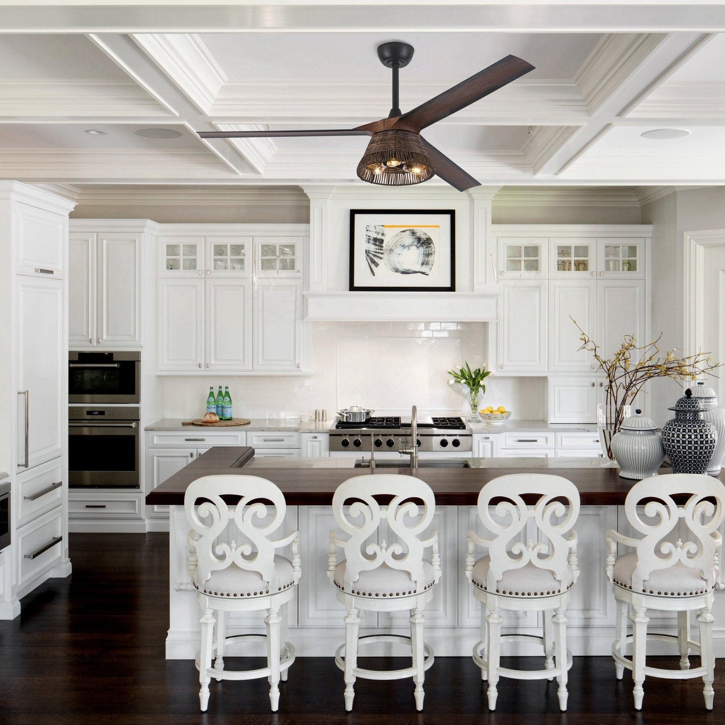 60" Farmhouse AC Motor Downrod Mount Reversible Ceiling Fan With Lighting And Remote Control