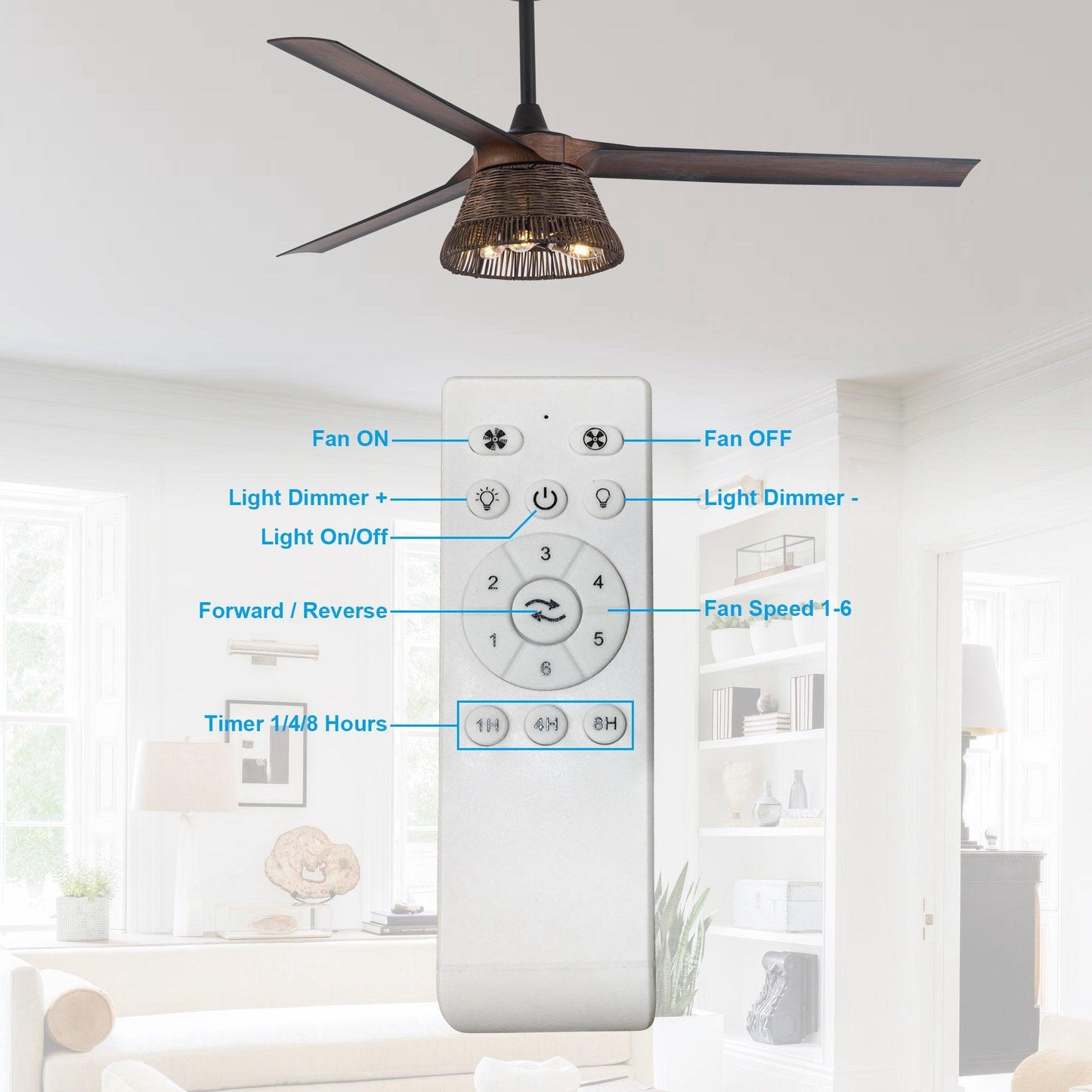 60" Farmhouse AC Motor Downrod Mount Reversible Ceiling Fan With Lighting And Remote Control