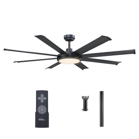 60" Black Led Indoor Ceiling Fan With Remote 8 Blade