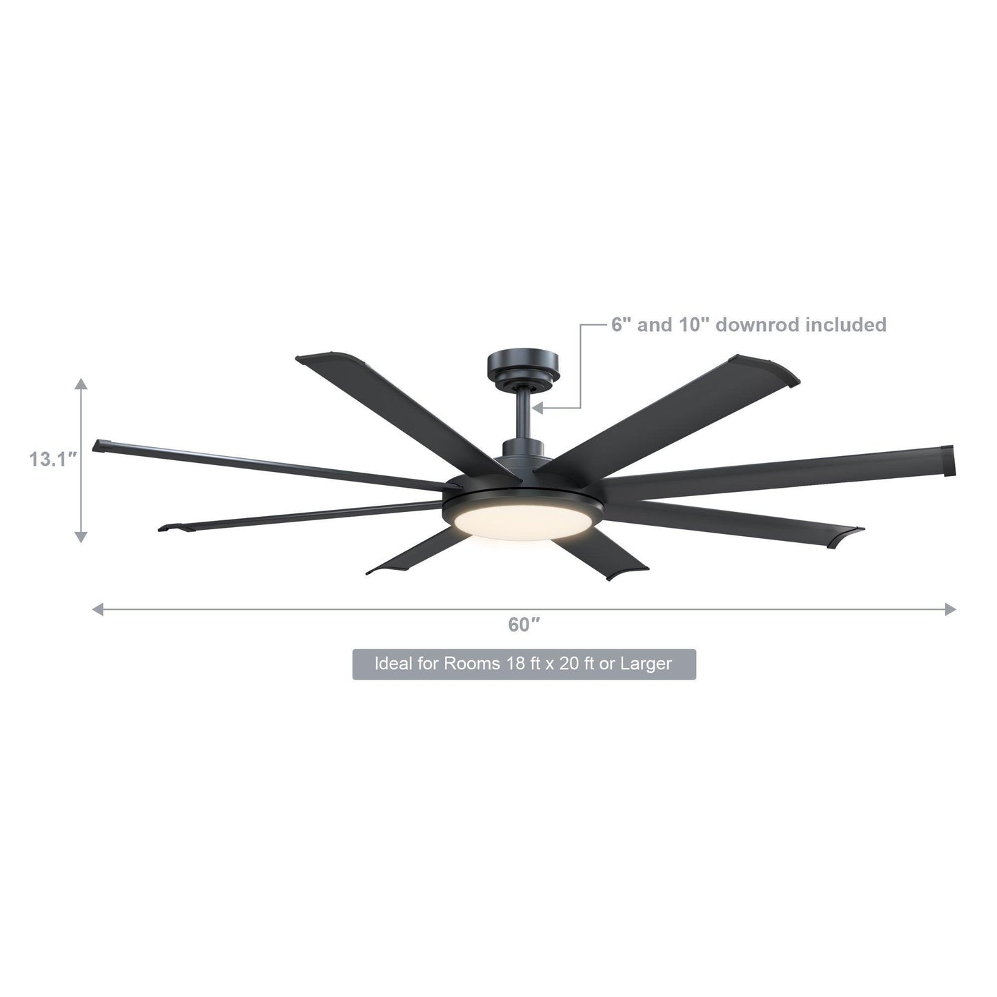 60" Black Led Indoor Ceiling Fan With Remote 8 Blade