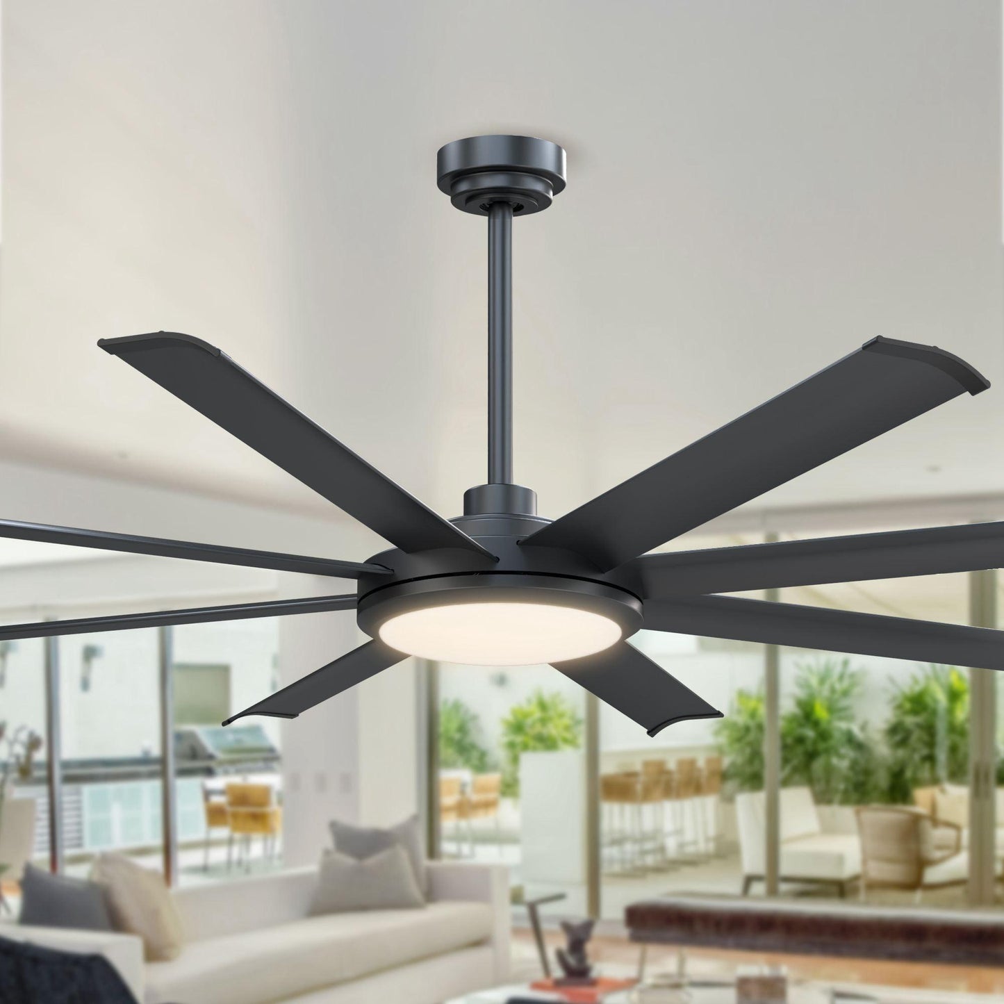 60" Black Led Indoor Ceiling Fan With Remote 8 Blade