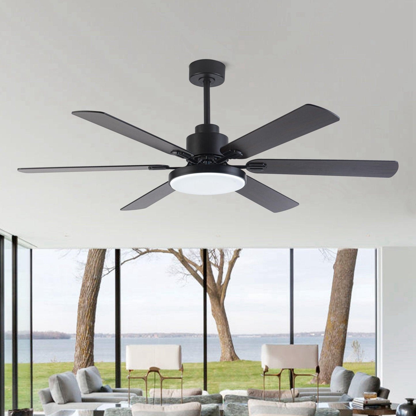 60" Modern DC Motor Downrod Mount Ceiling Fan With Lighting And Remote Control