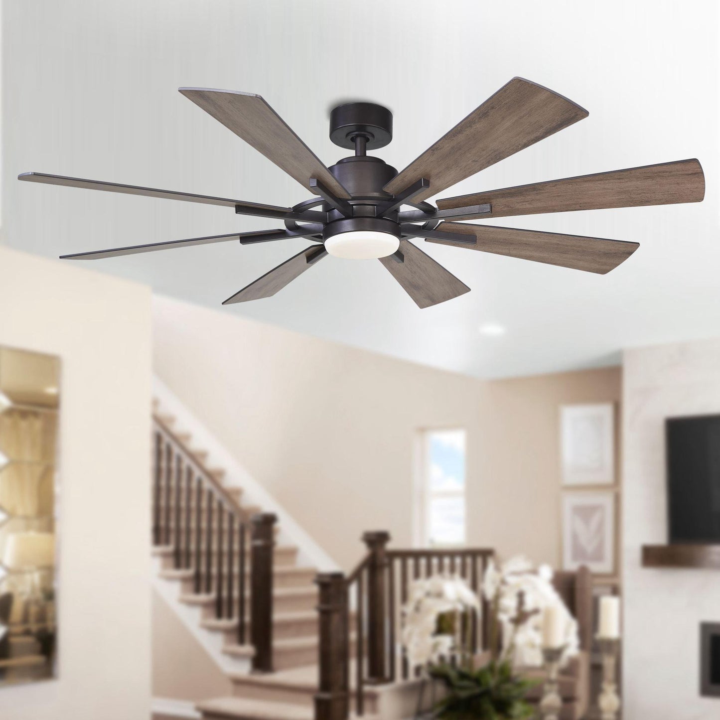 60" Oretha Windmill 8 Blade Led Indoor Oil Rubbed Bronze Ceiling Fan With Remote And Light Kit Included