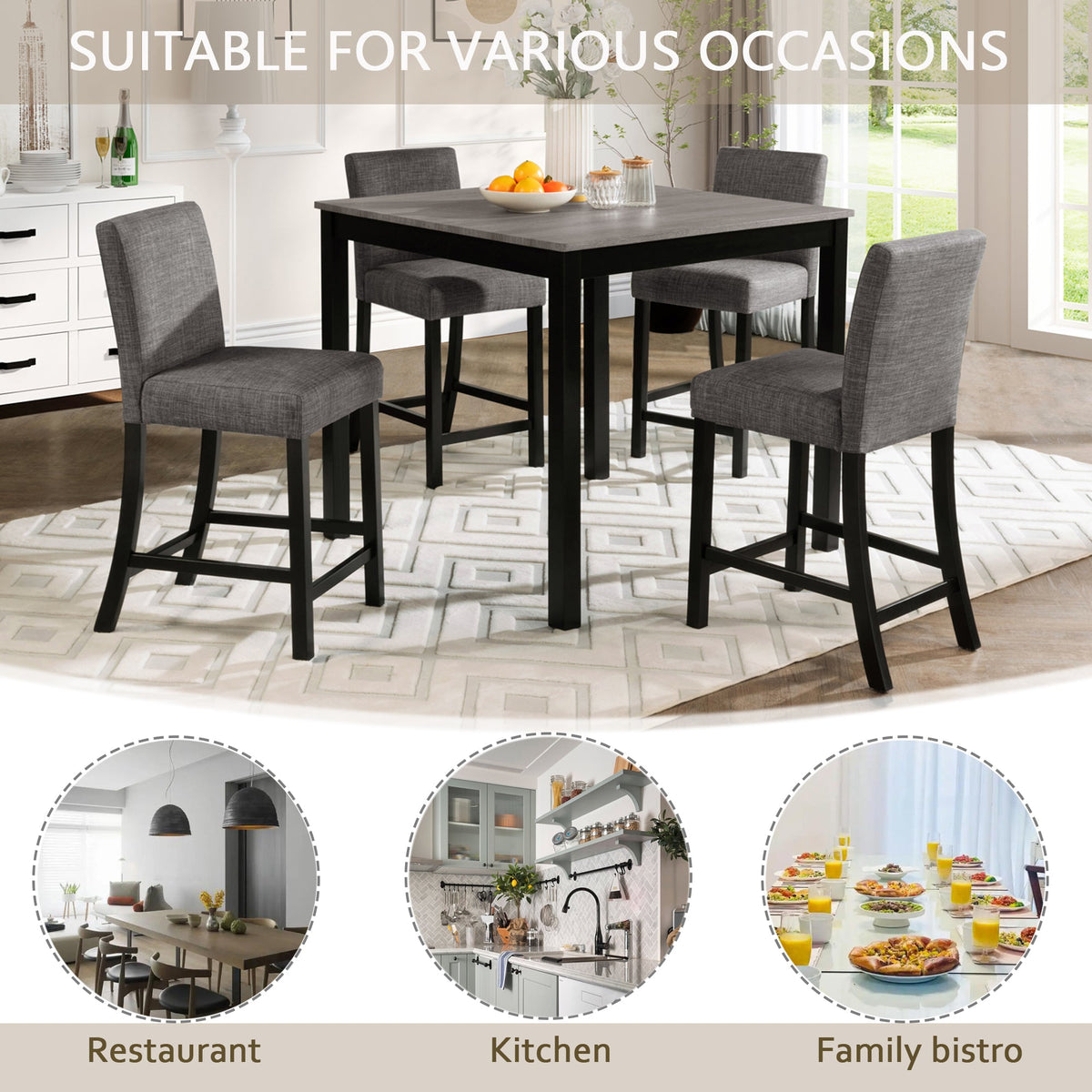 5-Piece Counter Height Table Set with 4 Chairs