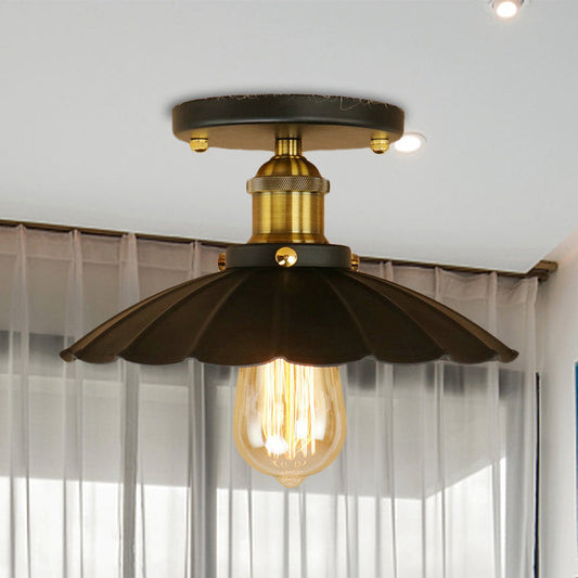 Industrial Charm Meets Modern Function: Black Scalloped Edge Semi-Flush Mount Light