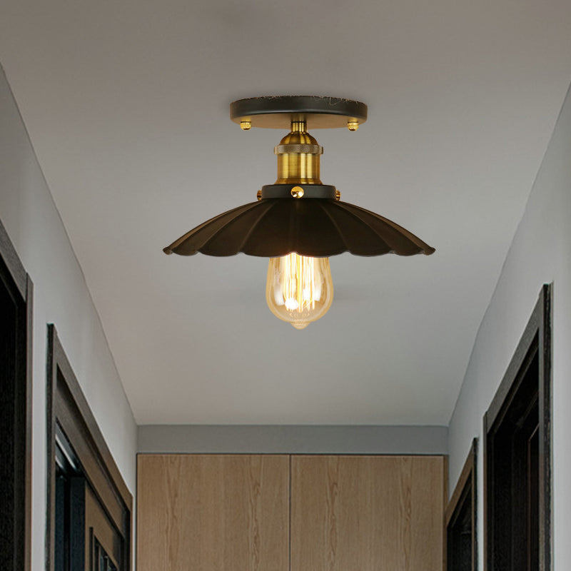 Industrial Charm Meets Modern Function: Black Scalloped Edge Semi-Flush Mount Light