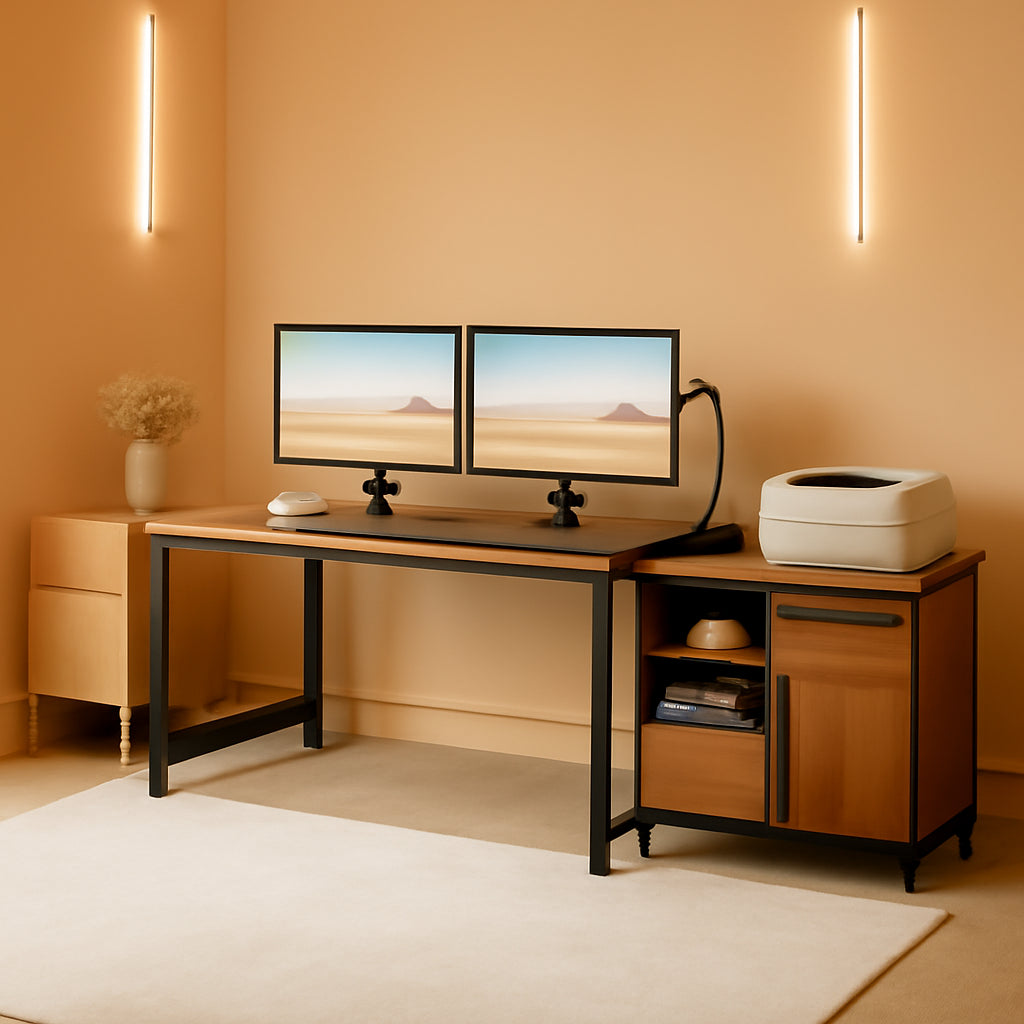 71 Inch Walnut Executive L Shaped Desk With File Cabinet