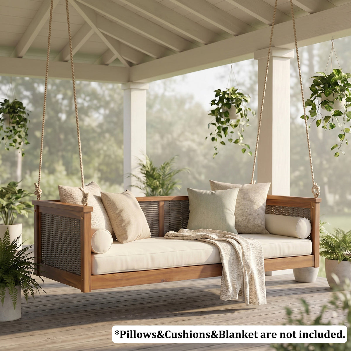 TOPMAX Outdoor Classic Solid Wood Twin Size Swing Bed