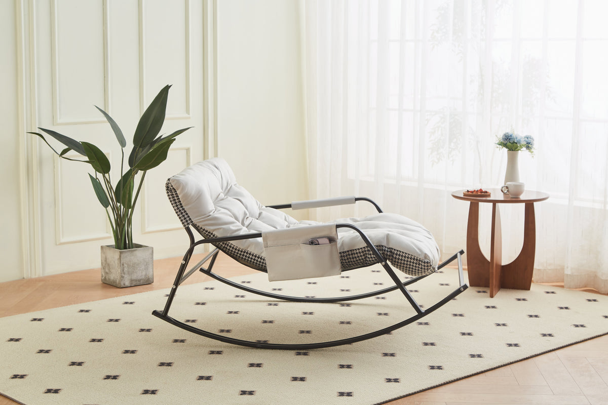 Modern Rocking Chair with Extra-Wide Technical Leather Upholstery