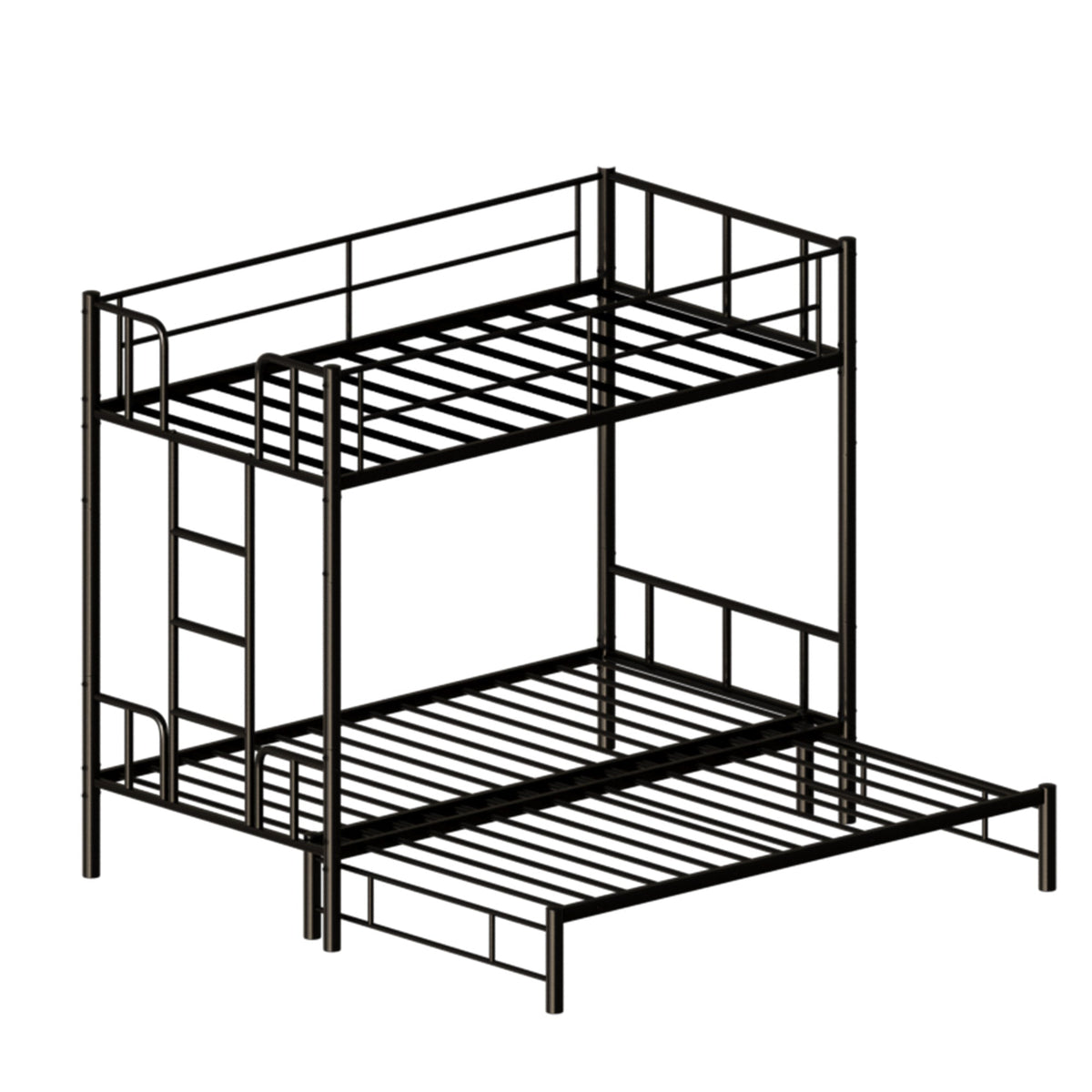 Twin Size Metal Pull-Out Bunk Bed with Guardrail and Built-In Ladder